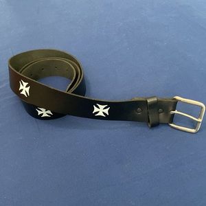 Vintage Maltese cross Genuine Leather belt-size 42, belt Wdt:1 1/2” Made in USA